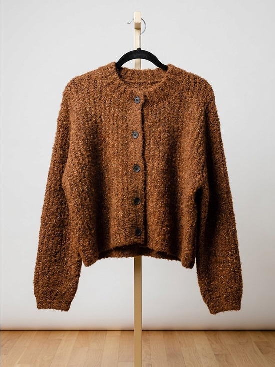 Zenana Outfitters Sweaters - Zenana Outfitters Bouclé Button-Front Cardigan - Brown